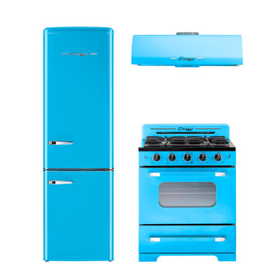 Unique Appliances Classic Retro 3 Piece Kitchen Appliance Package with Bottom Freezer Refrigerator , 24 in. Gas Freestanding Range Gas Cooktop , Wall Oven , Dishwasher , and Microwave , and Under Cabinet Range Hood , and Wine Refrigerator , and Air Fryer