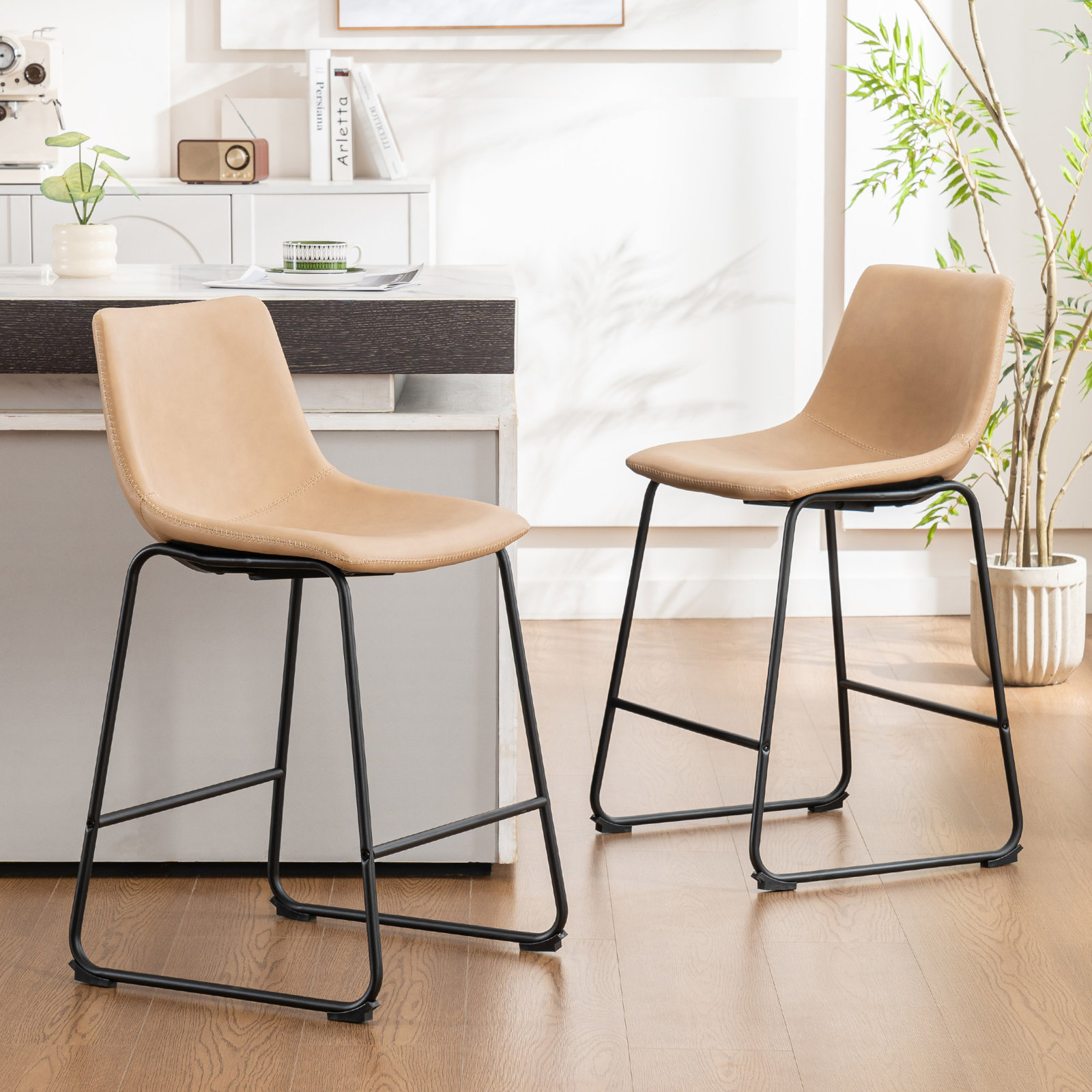 Anke Vegan Leather Armless, Taupe, Counter Stool (24” Seat Height)