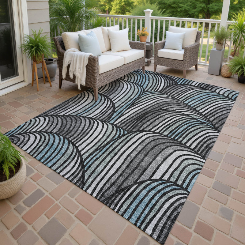 Machine Washable Indoor/Outdoor Chantille ACN2546 Mid-Century Modern Rug, 8' x 10', Black
