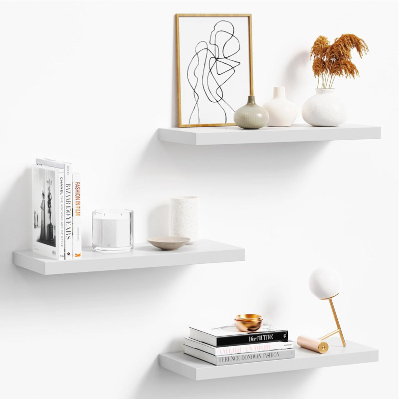 Kerman 3 pack Wood Wall Shelf 16" Wall Mounted Floating Shelf, White
