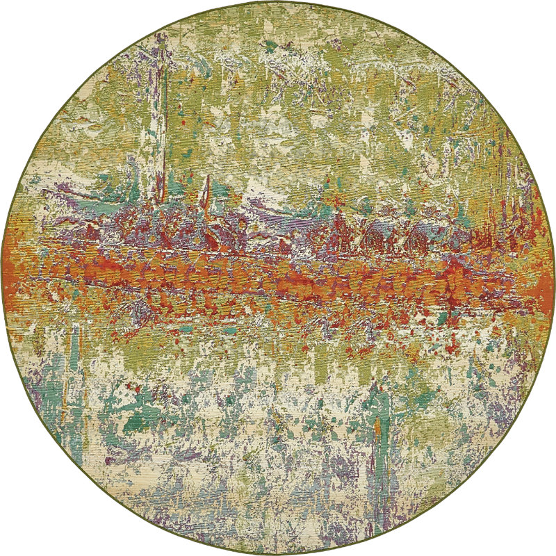 Tapis d'intérieur / extérieur multicolore à motif abstrait Trona, Rond 8 pi