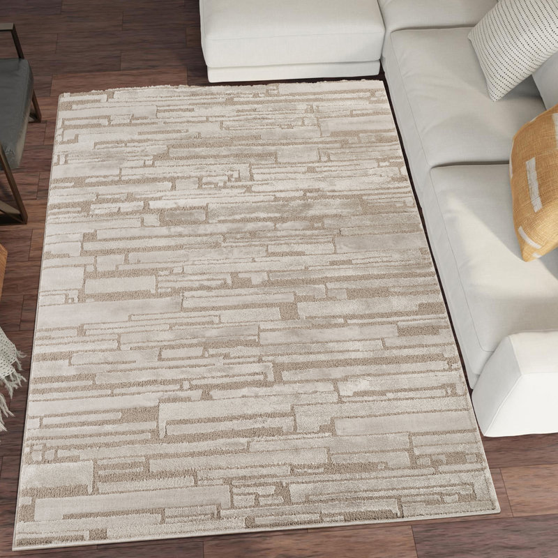 Hamilton Modern Metallic Sheen Area Rug - Polypropylene Weaving - Jute Backing - Blocked Bold Geometric Design Rugs, Mocha