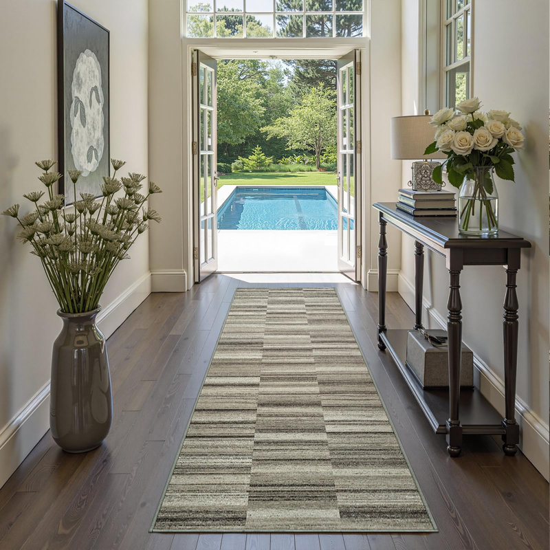 Modern Abstract Ultra-Thin Washable Area Rug, Runner 3' x 10', Taupe
