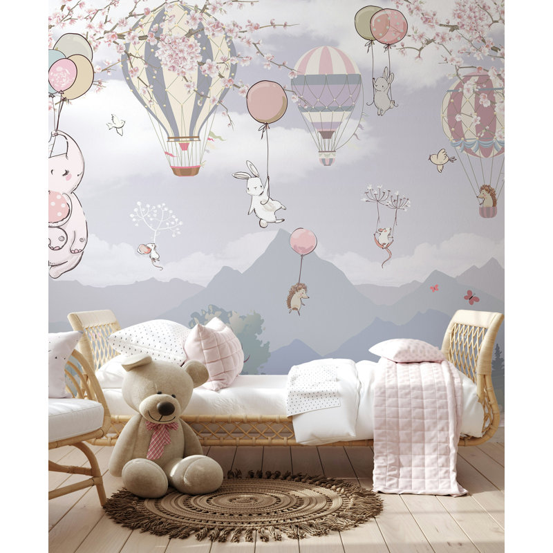 Papier peint animaux de chambre de bébé pastel pastel, L 75 po x l 112 po