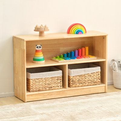 Rubber Wood 3-compartment Wooden Storage Cabinet, 35.4"l