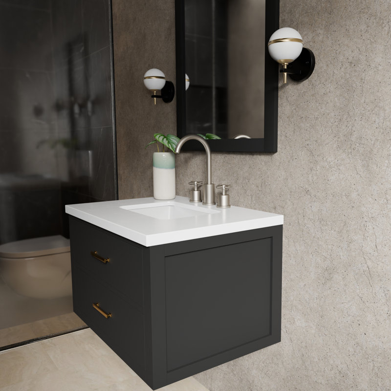 Castor 30 in W x 22 in D Single Bath Vanity, Black, White Cultured Marble