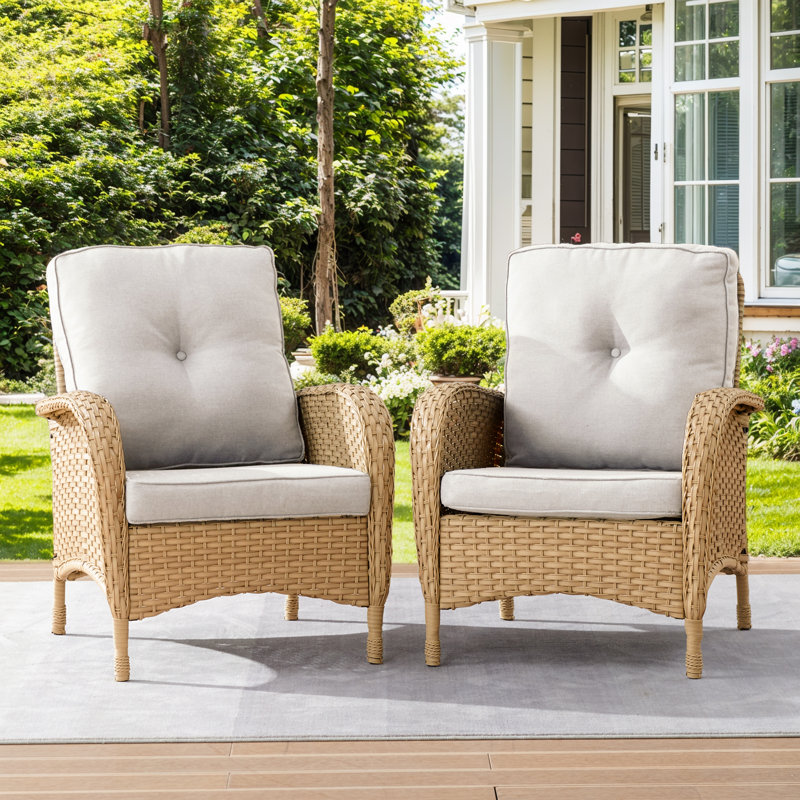 Ensemble de 2 chaises de salle à manger à dossier haut en osier Valierius, Beige, Brun