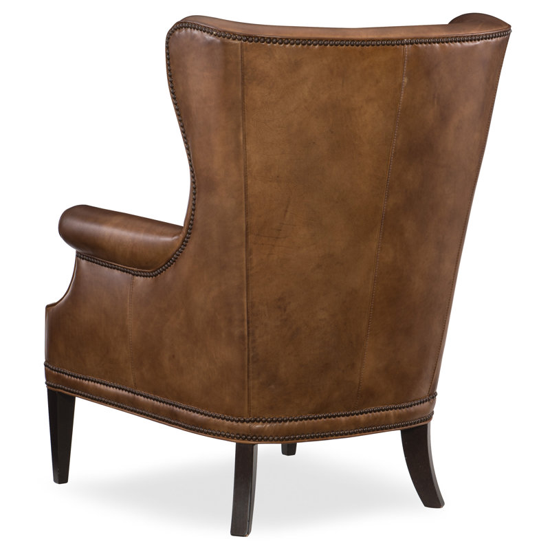 Maya Wingback Chair, Brown Genuine Leather
