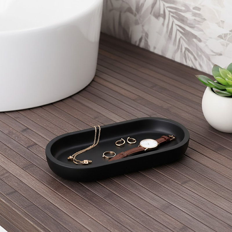 Oval Black Bathroom Tray, Black