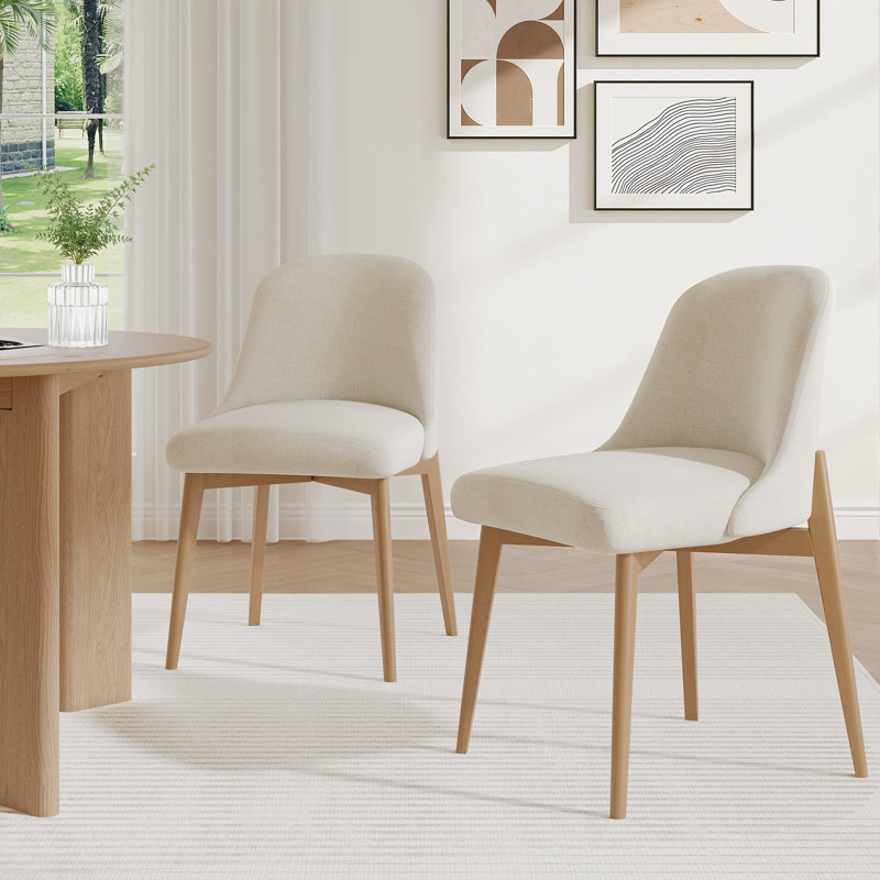 Chaises de salle à manger rembourrées Modern, Bois naturel, 2, Blanc