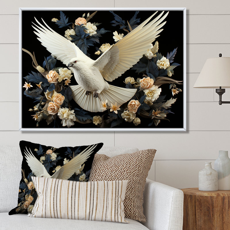 Colombe florale de printemps - art Dovewall, Cadre flottant noir, H 16 po x l 32 po x P 1 po