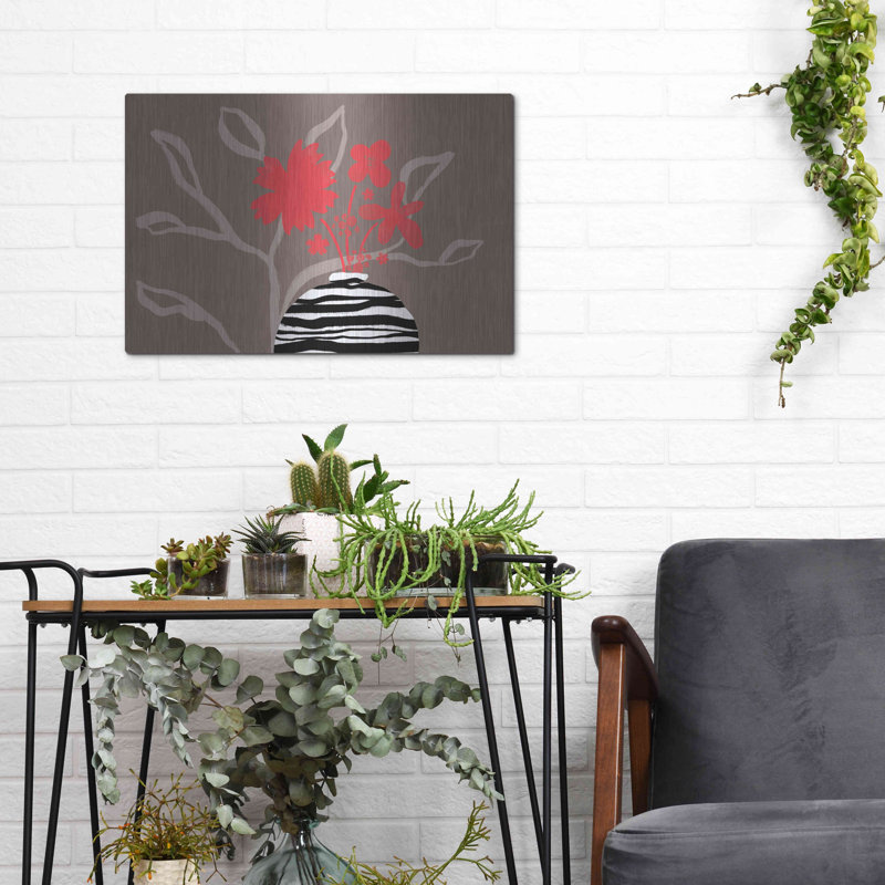 Art mural en métal Winston Porter «Dancing Red Flowers» par Delores Naskrent, H 12 po x l 16 po
