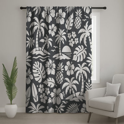 Rideaux de fenêtre à motif de feuilles de palmier tropical, voilages et voilages tropicaux - 1 panneau