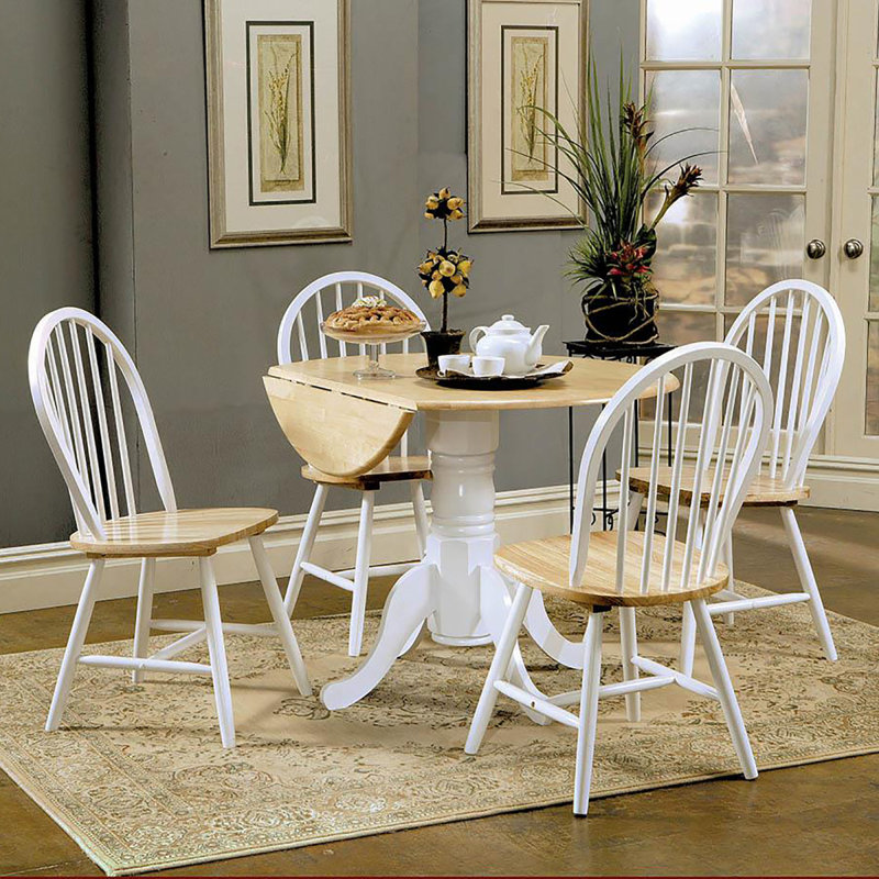 Table de salle à manger ronde naturelle brun et blanc avec abattant