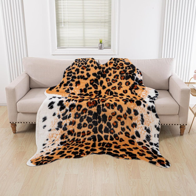 Bungalow Rose Leopard Print Area Rug 5.3 X 6.7 Ft Faux Cheetah Hide Rug ...