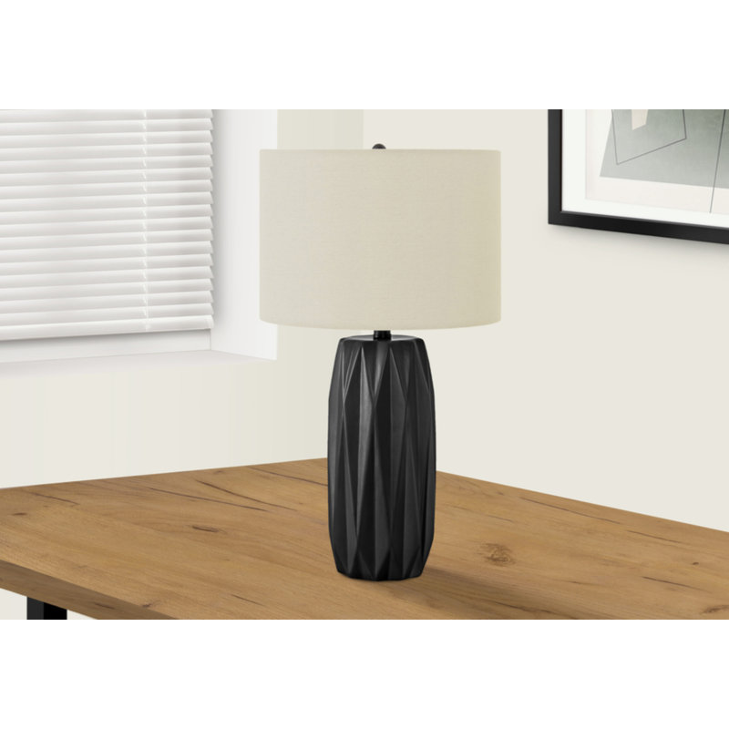 25" Black Ceramic Table Lamp with Ivory Linen Shade