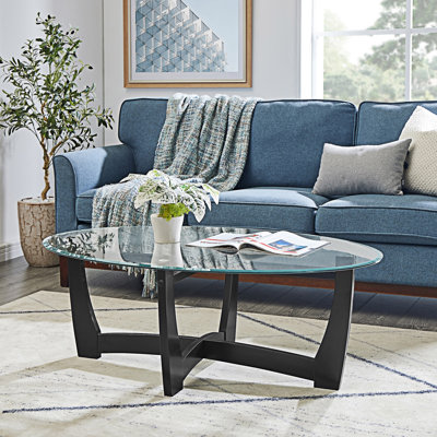 Table basse ovale avec plateau en verre