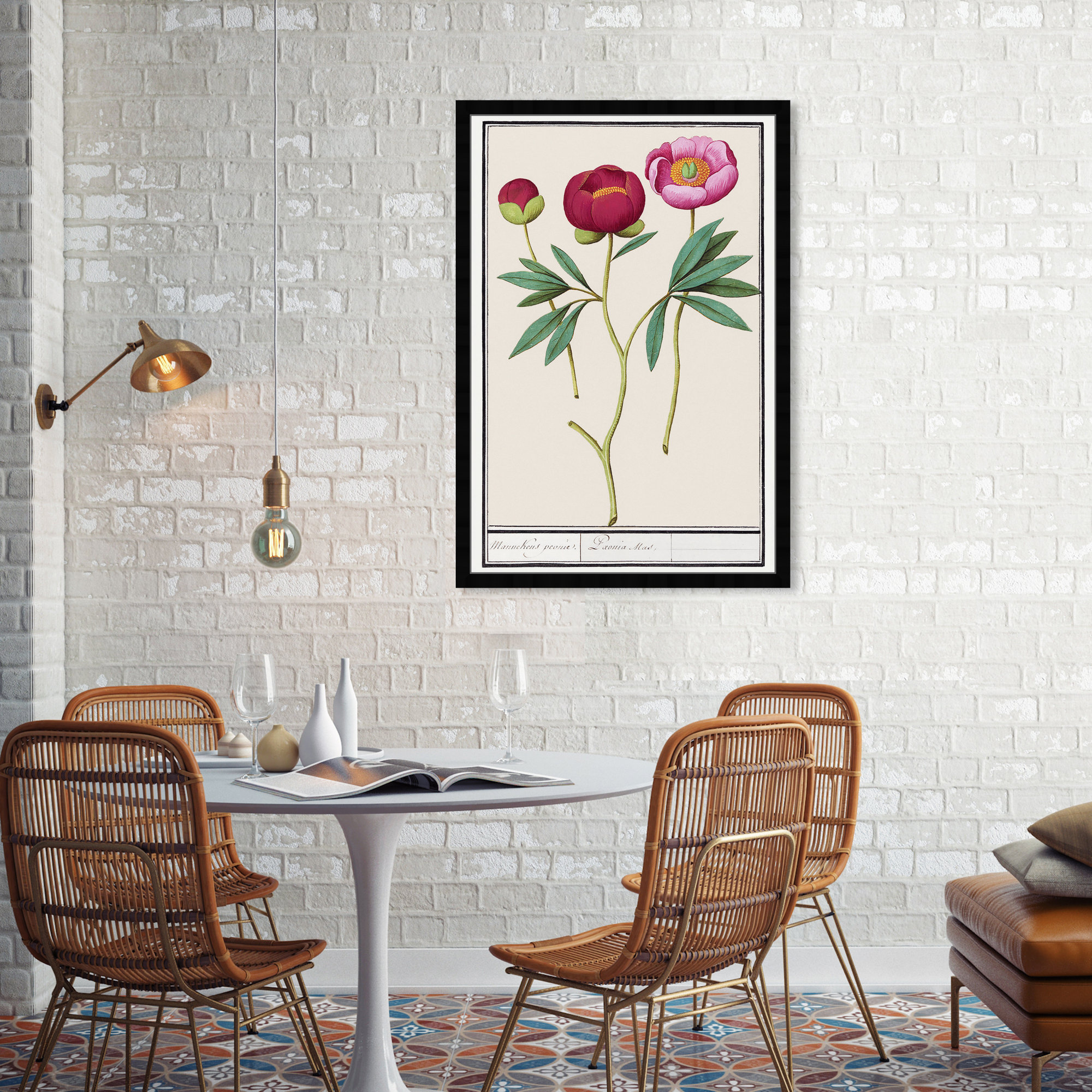 Red And Pink Peony Botanical Study by Oliver Gal, 38" H x 26" W, Black
