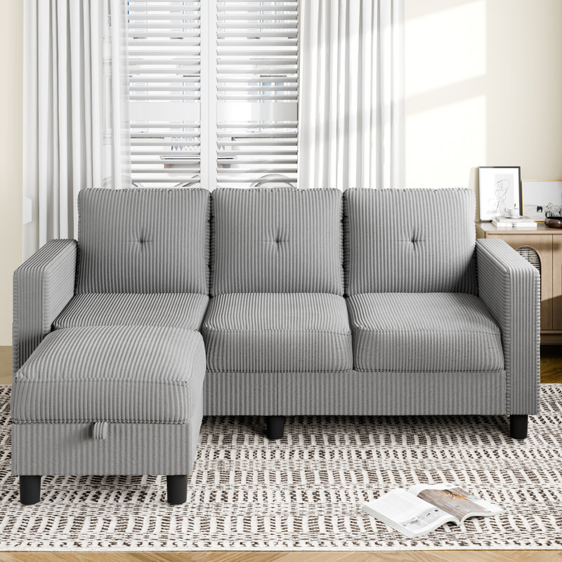 Canapé rembourré Degnan 76,4 po, Velours côtelé gris pâle