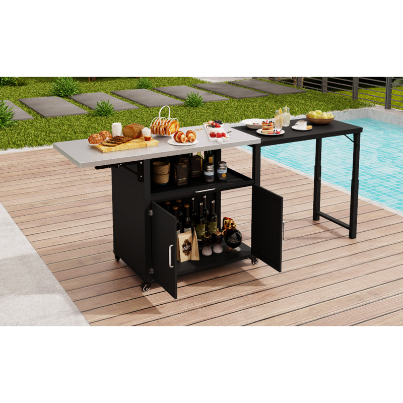 Matte Black Outdoor Cabinet: Foldable Tabletop, Expandable Storage, Construction Multifunctional Workspace, Black, Robust Frame