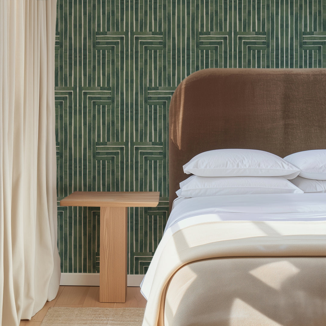 Organic Self-Adhesive Wallpaper Roll, Emerald, Faux Grasscloth, Non-pasted