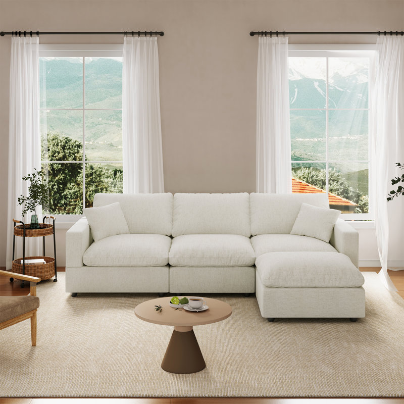 Normail 95.4''  Upholstered Sofa, Cloud Sofa, Sectional Sofa Couch Modular Sofa for Living Room, Cream Linen Blend