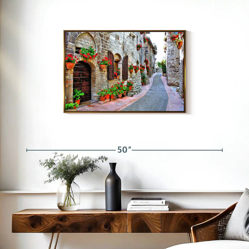 Rue italienne pittoresque, Cadre flottant doré, 31 po x 21 po