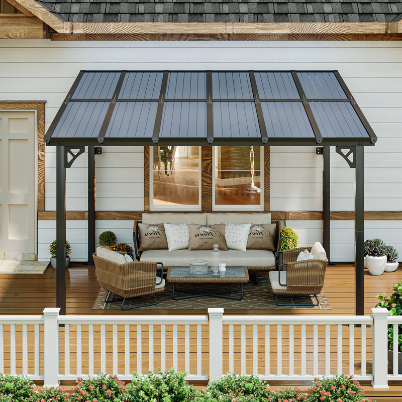12 Ft. W x 10 Ft. D Outdoor Metal Pergola with Sloped Roof Patio Gazebo for Backyard, Deck, 12 Ft. W x 10 Ft. D