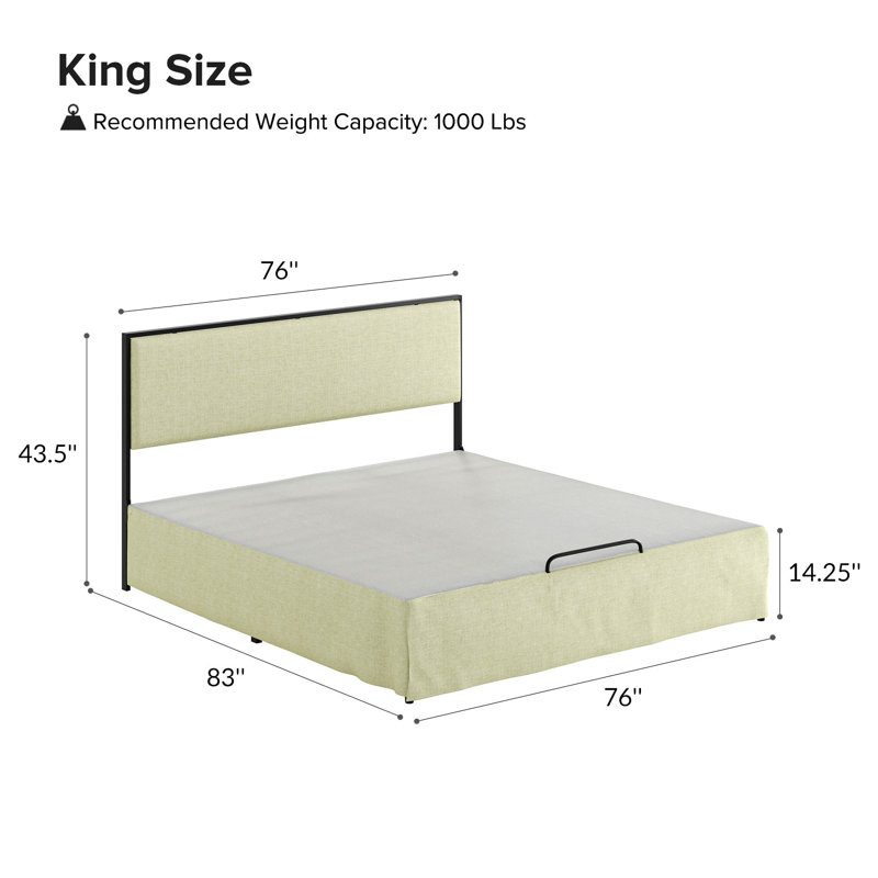 Neilius Upholstered Platform Bed with Washable Slipcover, King, Solid Ivory