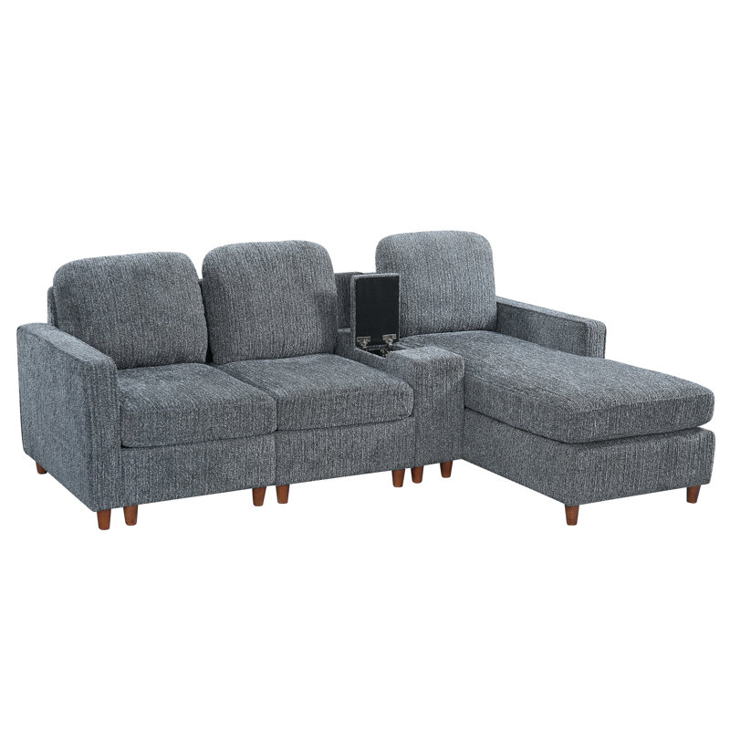 Canapé modulaire en L 82 po avec méridienne réversible et console de rangement, Grey