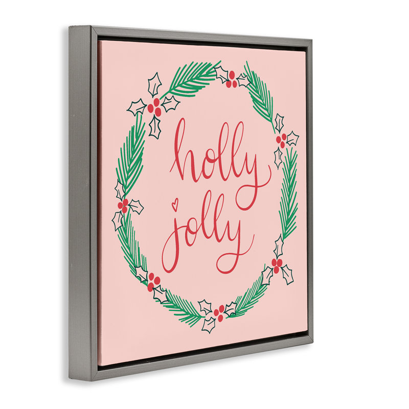 Cadre flottant Minimal Holly Jolly Wreath, design par Sazerelli Designs, H 18 po x l 18 po, Cadre flottant gris lustré