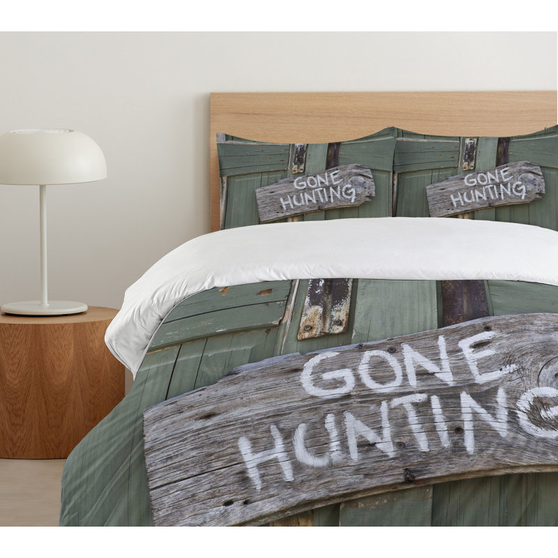 Gone Hunting Rustic Green and Brown Queen Duvet Cover Set
