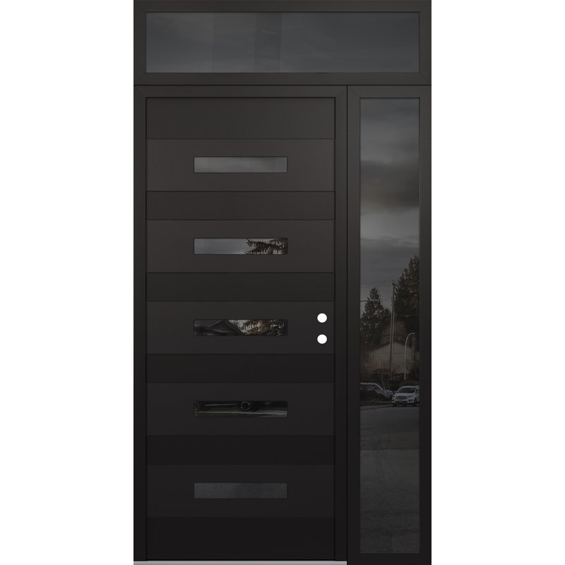 D9 à gauche 50 po X 96 po Panneau de porte en verre noir et noir à panneau avec panneau avant et porte d'entrée en verre