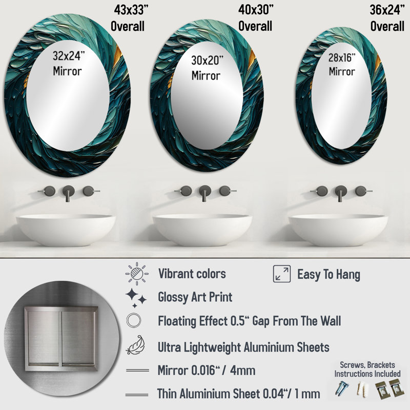Majestic Motion Teal Spiral III - abstrait spirales murales, miroir bleu, impression sur métal, 40 po x 30 po, Ovale