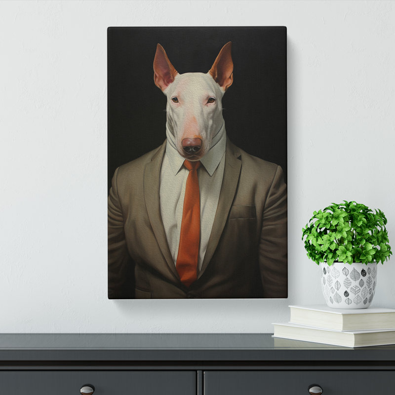 English Bull Terrier in a Suit Painting - Wrapped Canvas, 60cm H x 40cm W x 3cm D