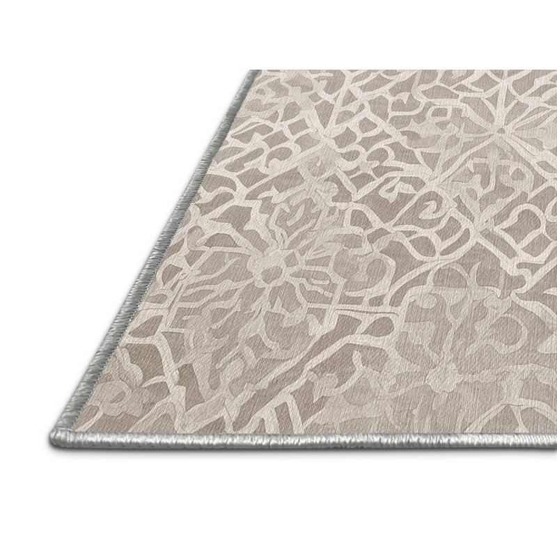 Machine Washable Beige Area Rug, Round 4'