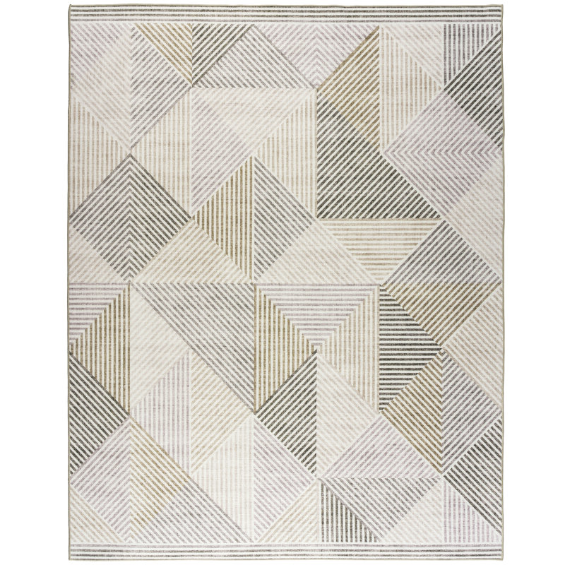 Jahree Miles Modern Geometric Machine Washable Area Rug, Rectangle 7'6" x 9'6", Beige
