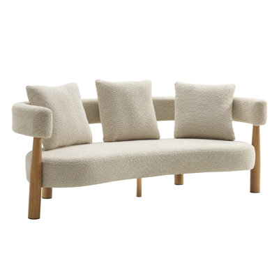 Luxe 76.5 in. Curved 3 Seater Modern Upholstered Boucle Sofa,Sesame