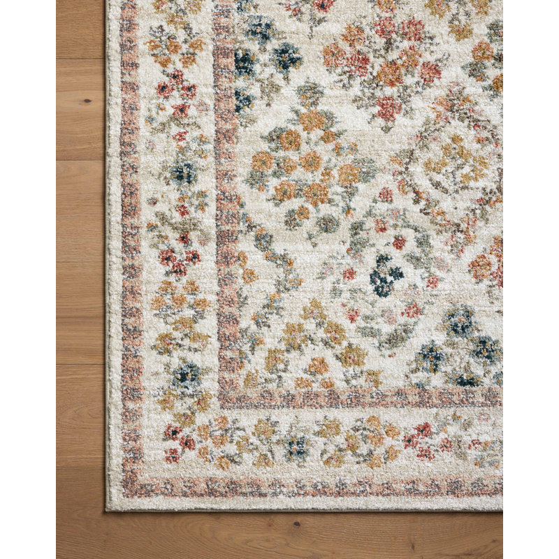 Cream Floral Trellis Synthetic Area Rug 3'11" x 5'7"