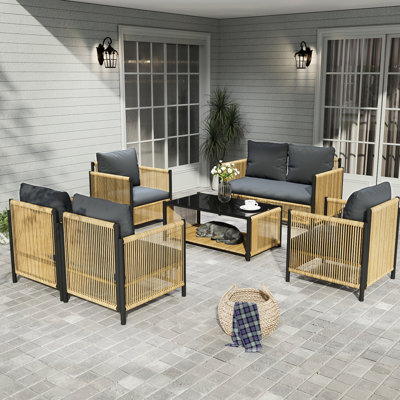 Outdoor Pe 6 With Grey Cushions - Structure, Waterproof & - Modern , Strong Metal Support, Water