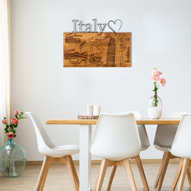 Élégant accessoire mural décoratif en bois, noir et noyer, 22,8 po x 16,1 po | Structure 100% métal durable (épaisseur: 0,05 po) et base en bois massif (épaisseur: 1,2 po) | Parfait pour un décor moderne et une touche unique
