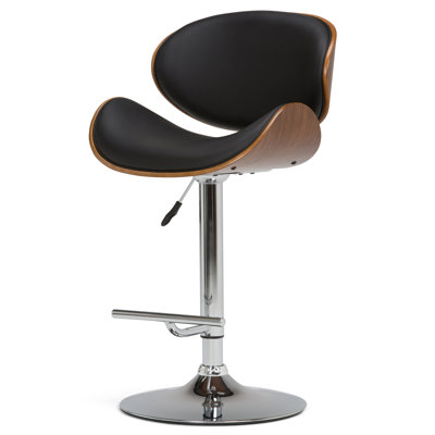 Marana Adjustable Swivel Upholstered Mid-Century Modern Bar Stool with Bentwood Frame