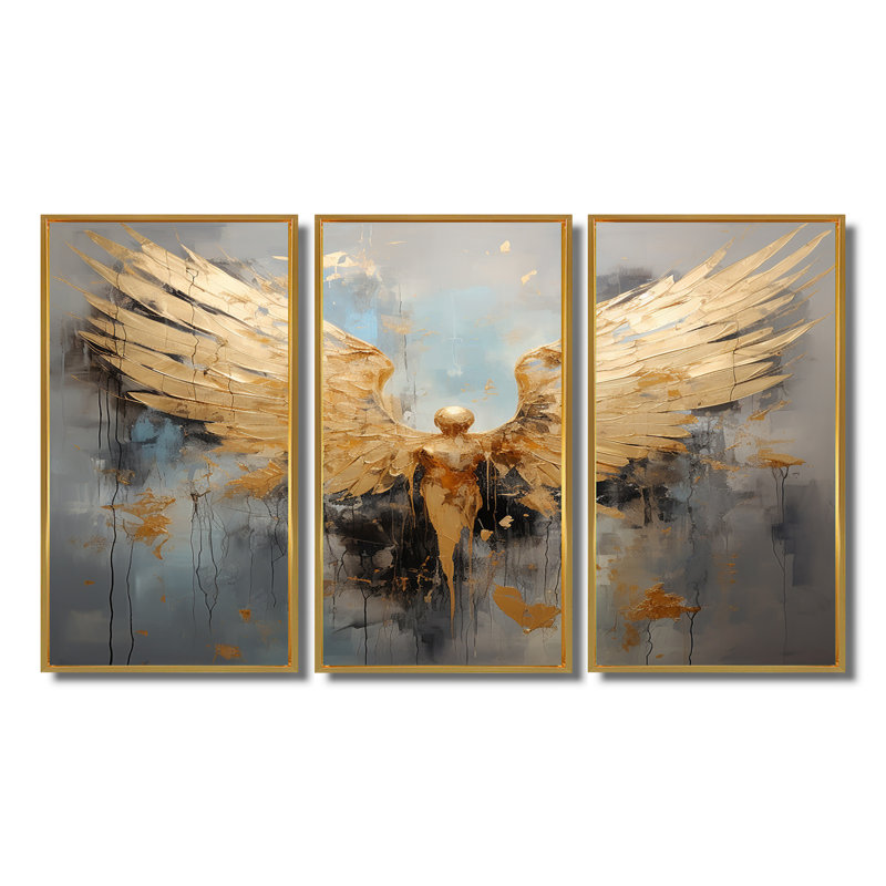 «Dorcas - Wings Angel», ensemble d'art mural, Cadre flottant doré, H 28 po x l 36 po x P 1 po