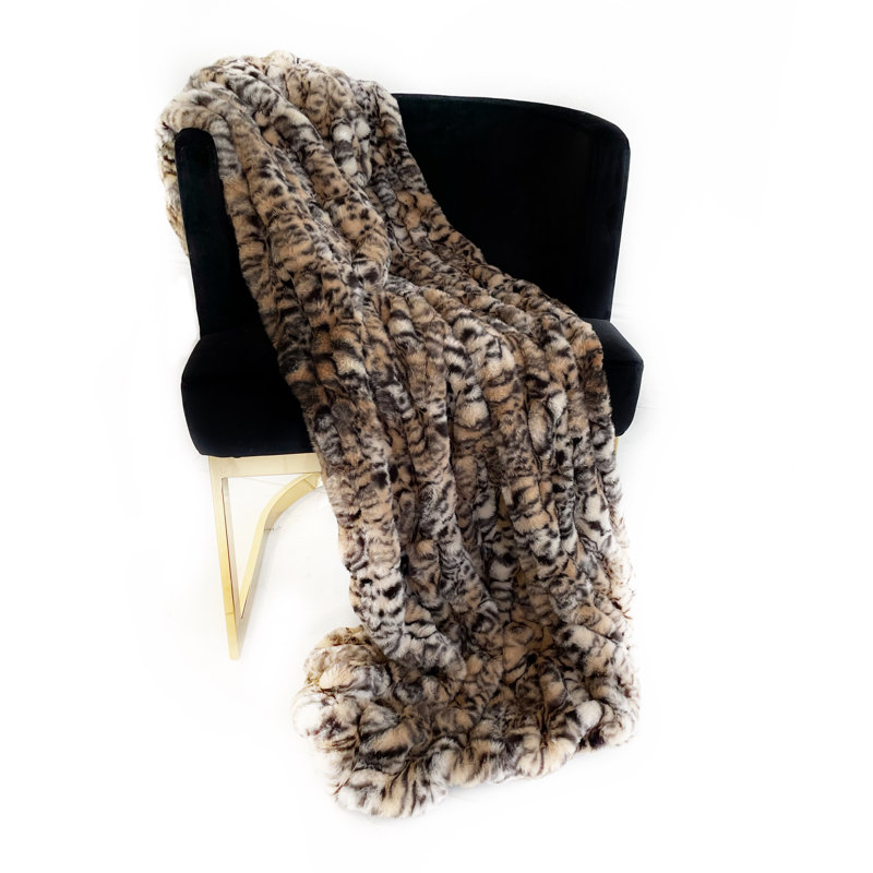 Jeté en fausse fourrure Plutus, L 96 po x L 110 po, Natural