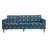 86.6'' Upholstered Velvet Sofa 3 Seater Couch, Loveseat Sofa with Square Arm and 4 Throw Pillow, Bohemian  3-seats Sofa with Solid Wood Legs and Removable Washable Covers, Blue Floral Finish-1716984948
