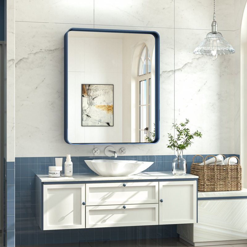 Miroir d'appoint Tyro, 36 po x 30 po, Bleu, Rectangulaire
