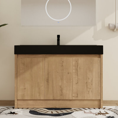 Quarnar 48'' Freestanding Bathroom Vanity with Sink,Floor Standing Vanity with 3 Doors and Matte Black Resin Sink Top