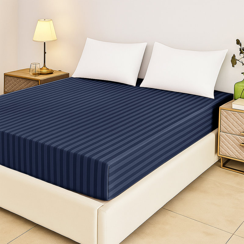 Tabbitha Striped Microfiber Standard Fitted Sheet, Single (3'), Navy