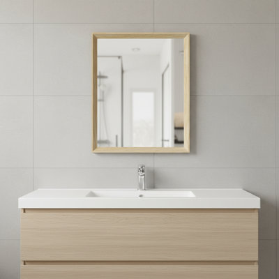 Oak Grain Framed Rectangle Wall Mirror, Anti-Desilvering HD Reflection, 16X20 Inch For Bathroom & Living Room