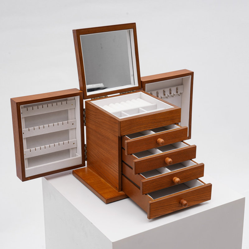 5-Tier Wooden Jewellery Organizer Box with Mirror